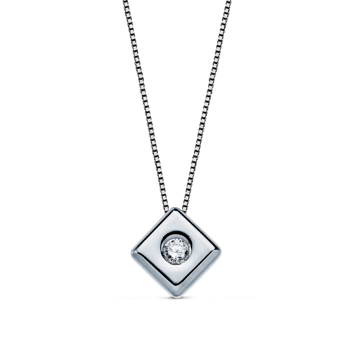 Gargantilha em ouro branco 18K diamante Rhombus Lab 0,050 Qts G-VS2 corrente 42 CM