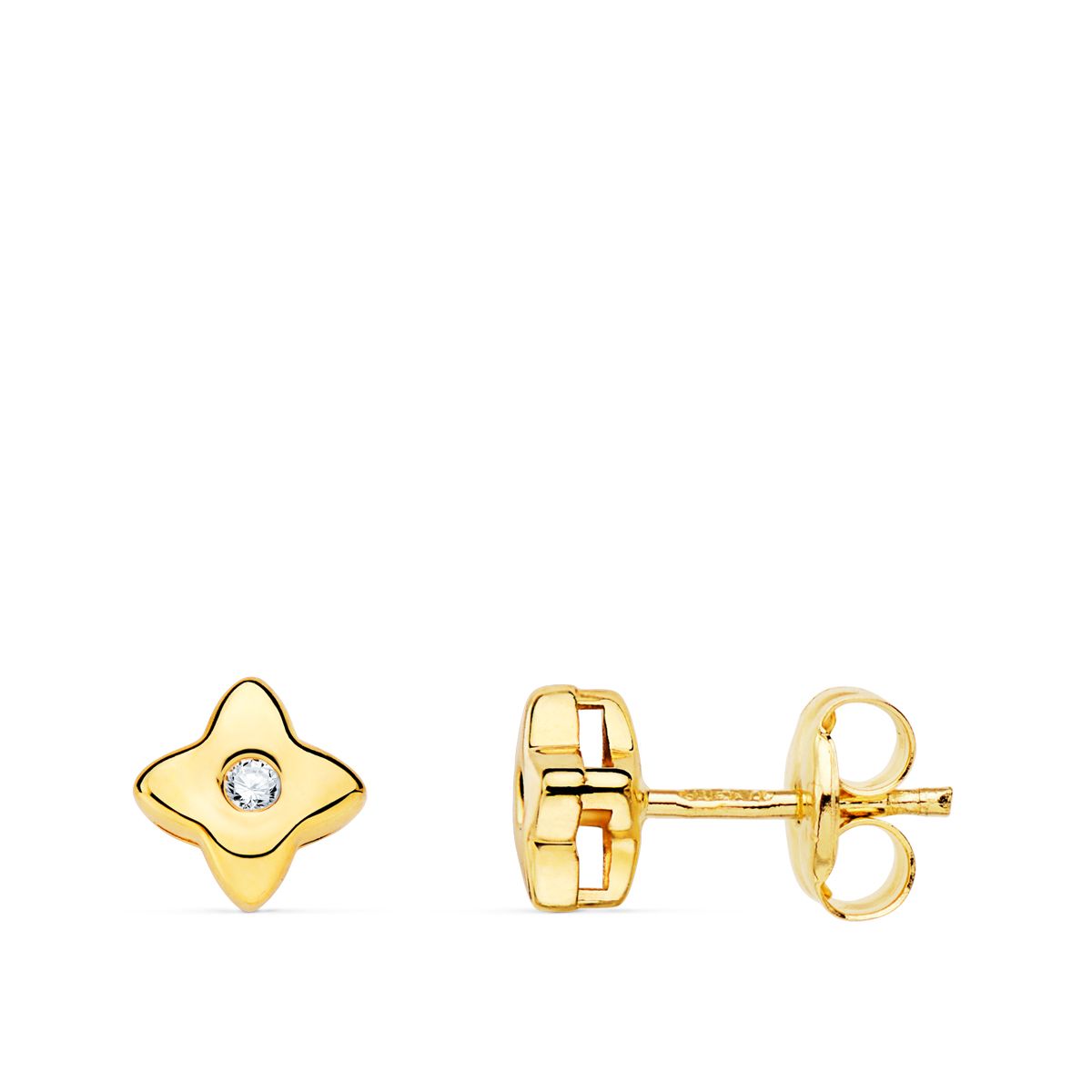 Boucles d'oreilles en Or Jaune 18K Diamants Star Lab 0.030 Ct VS2-G Taille : 5X5 mm Boucles d'oreilles Pressées