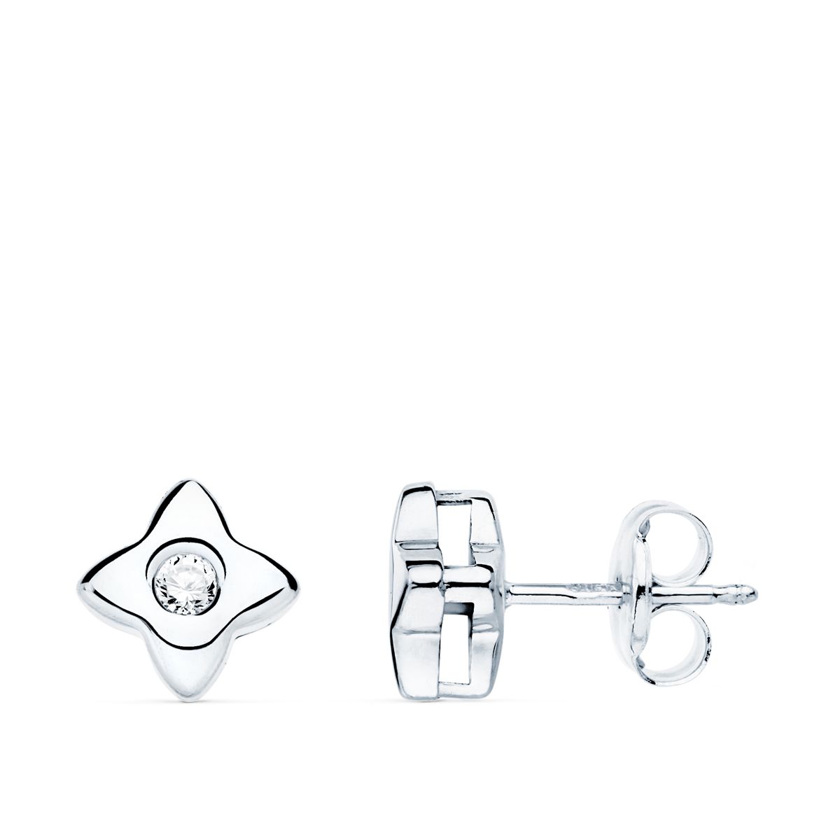 Boucles d'oreilles Or Blanc 18K Diamants de Laboratoire 0.100 Ct VS2-G Taille : 6X6 mm Boucles d'oreilles Presse