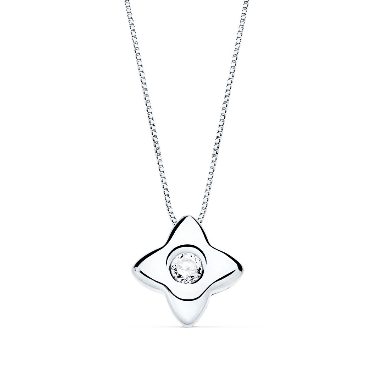 18K White Gold Choker Star 6MM with Lab Diamond 0.050 Qts G-VS2 Chain 42CM