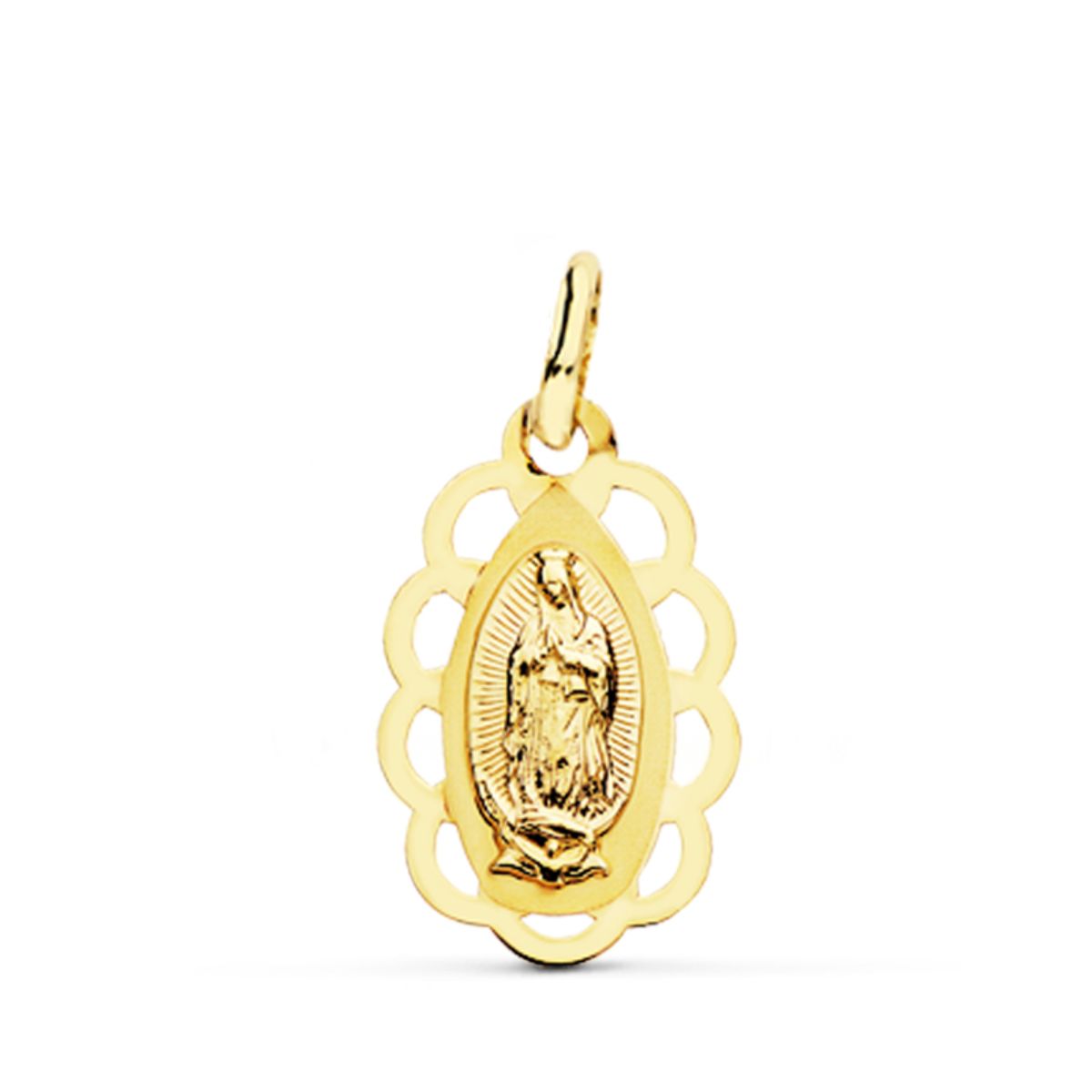 18K Médaille Or Jaune Vierge Guadalupe Ajourée 19X12 mm