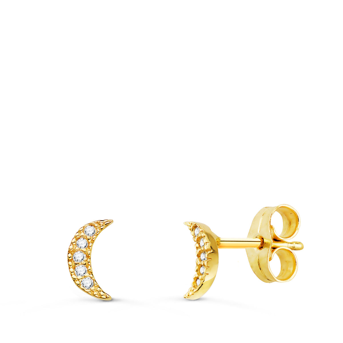 Boucles d'oreilles Or Jaune 18K Diamants Lune 0.05 Cts VS2-G Taille : 7X3 mm Boucles d'oreilles Presse