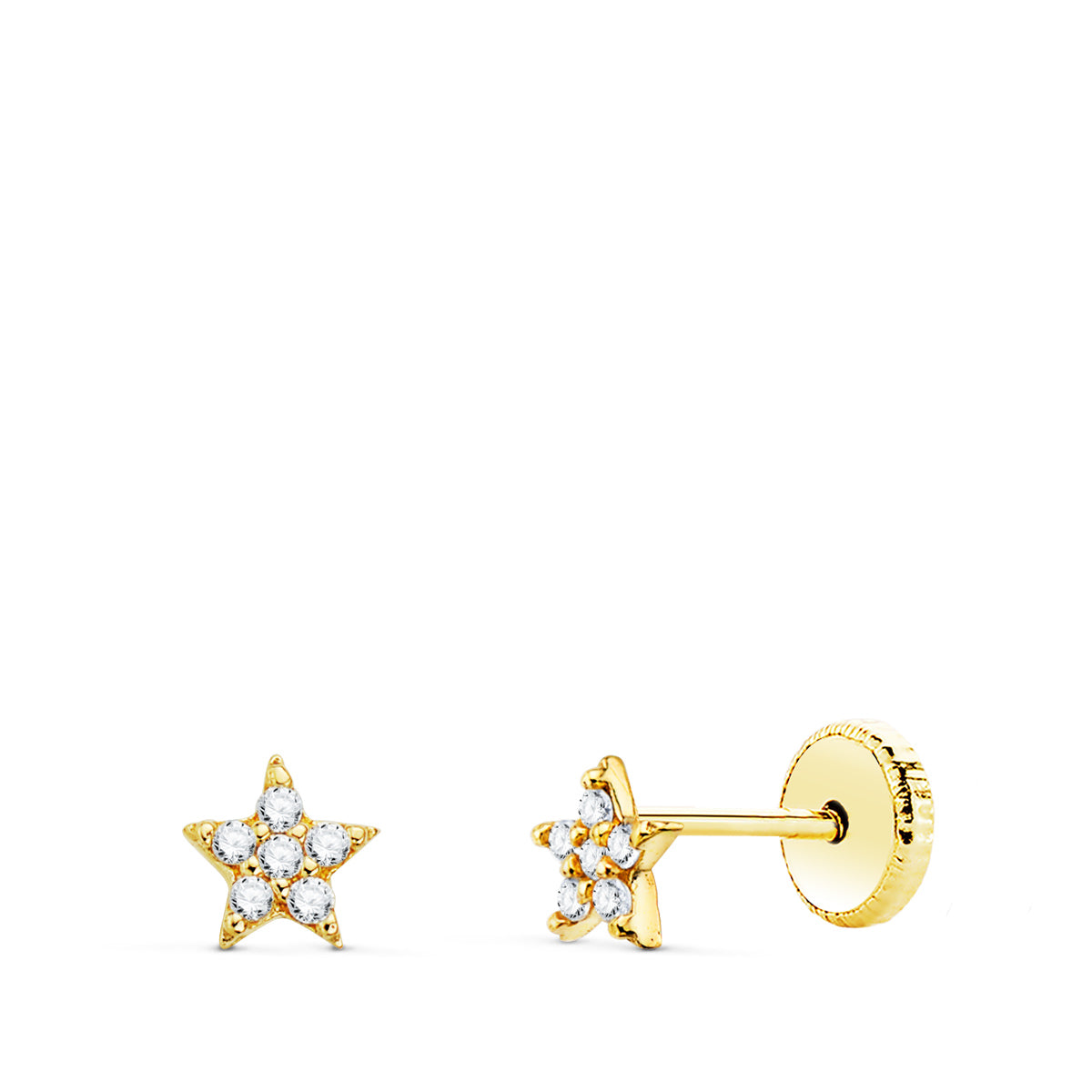 18K Yellow Gold Star Earrings with Lab Diamonds 0.06 Cts VS2-G Size: 4X4 mm Nut Closure