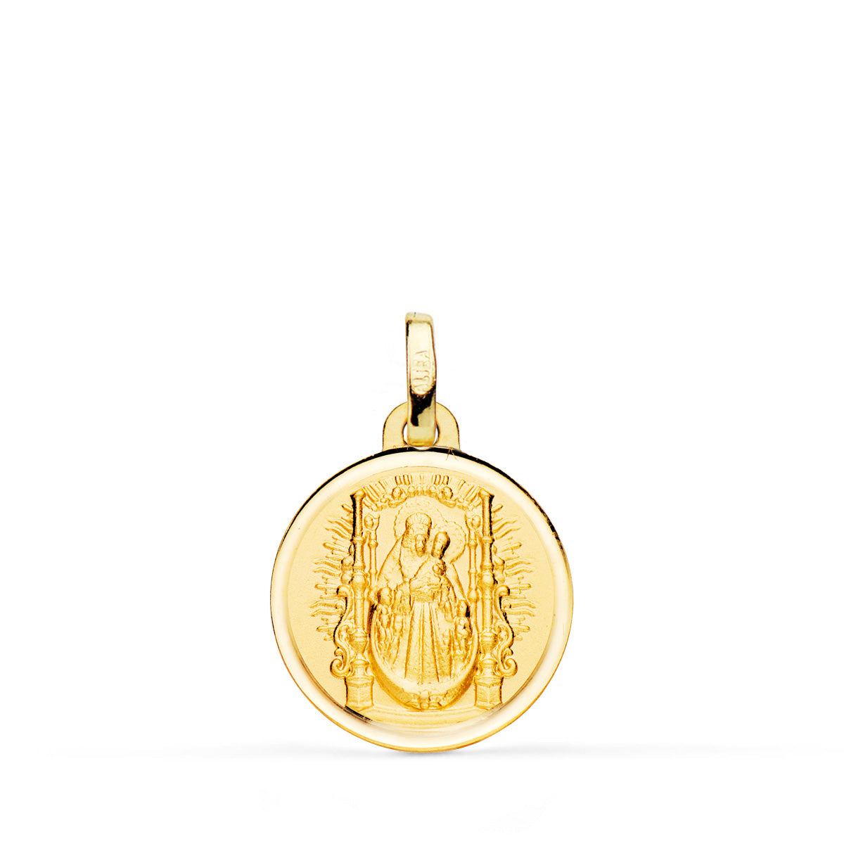 Medalla Oro Amarillo 18K Virgen Biselada 16 mm