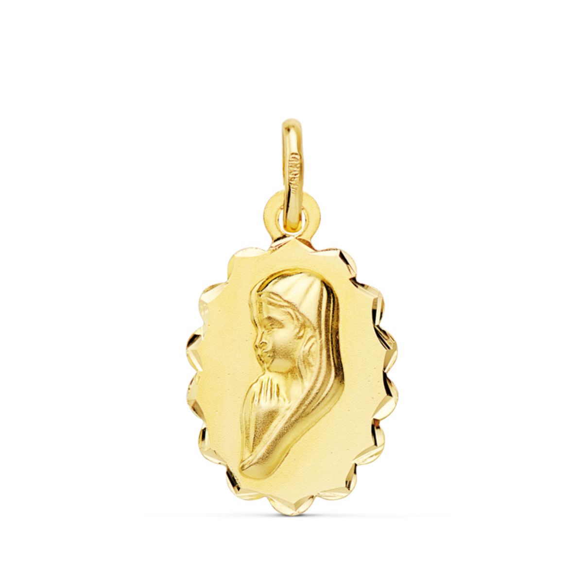 18K Médaille Facetté Vierge en Or Jaune 16X12MM