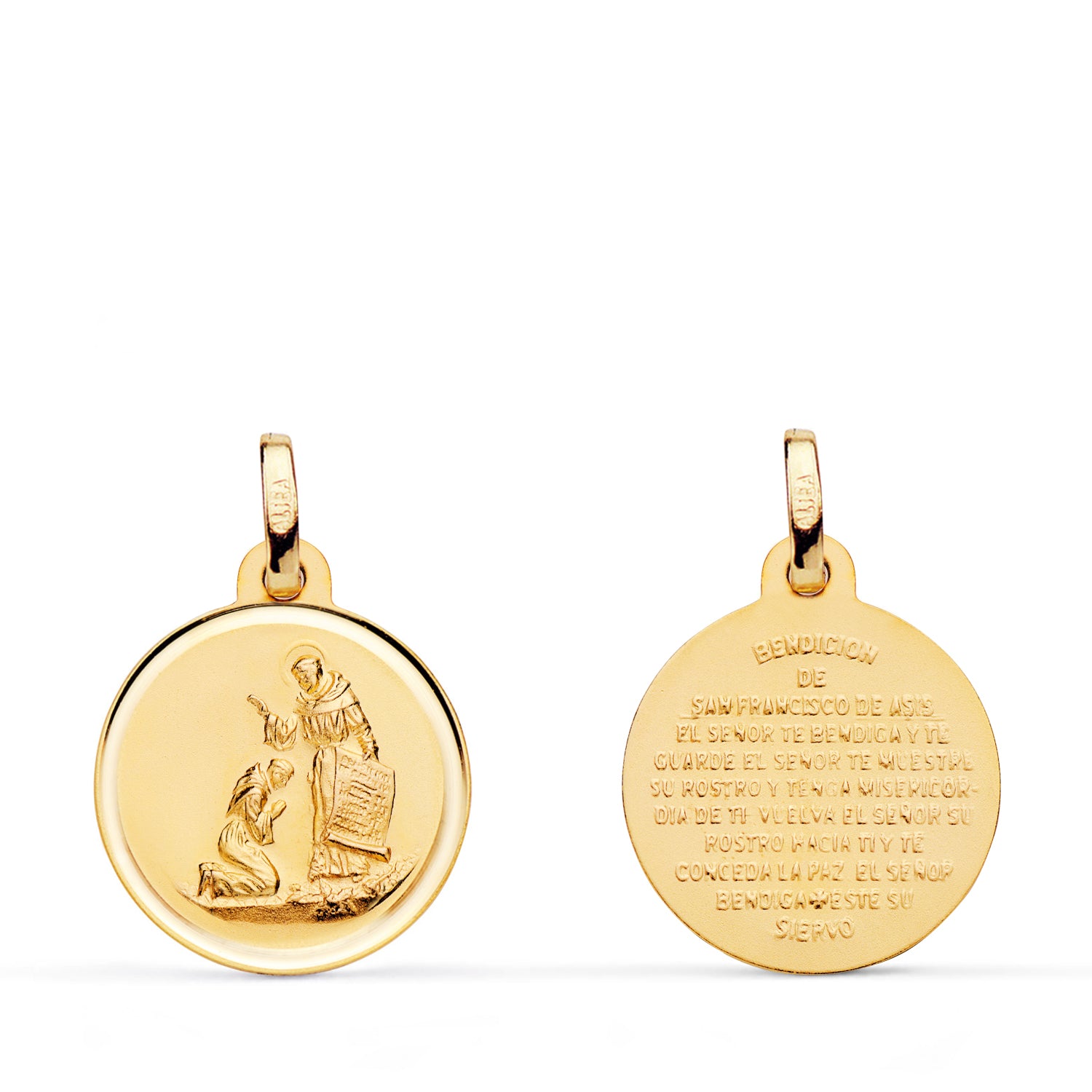 Medalla de Oro Amarillo de 18K Bendición de San Francisco Bisel 16 mm