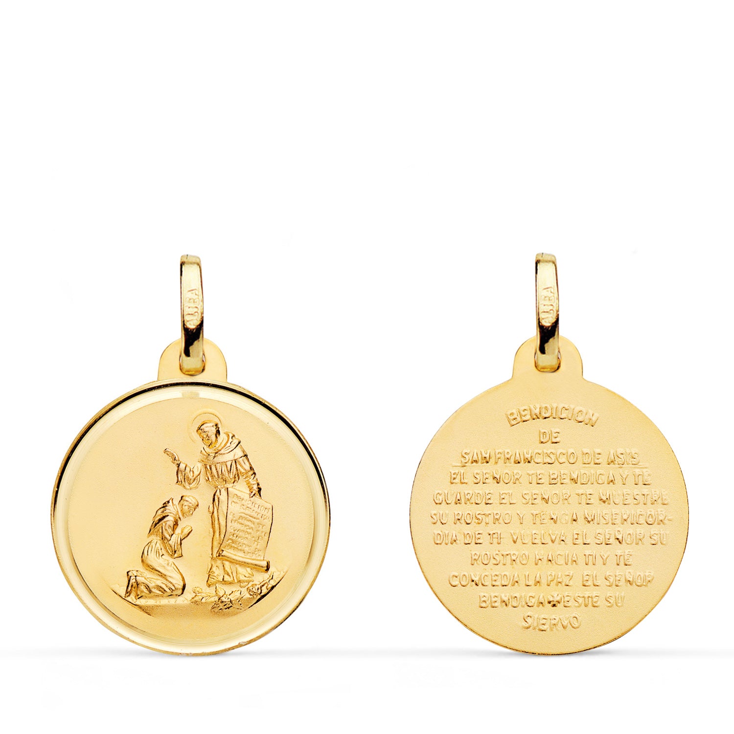 Médaille en Or Jaune 18K Bénédiction de Saint Francisco Lunette Diamètre : 18 mm