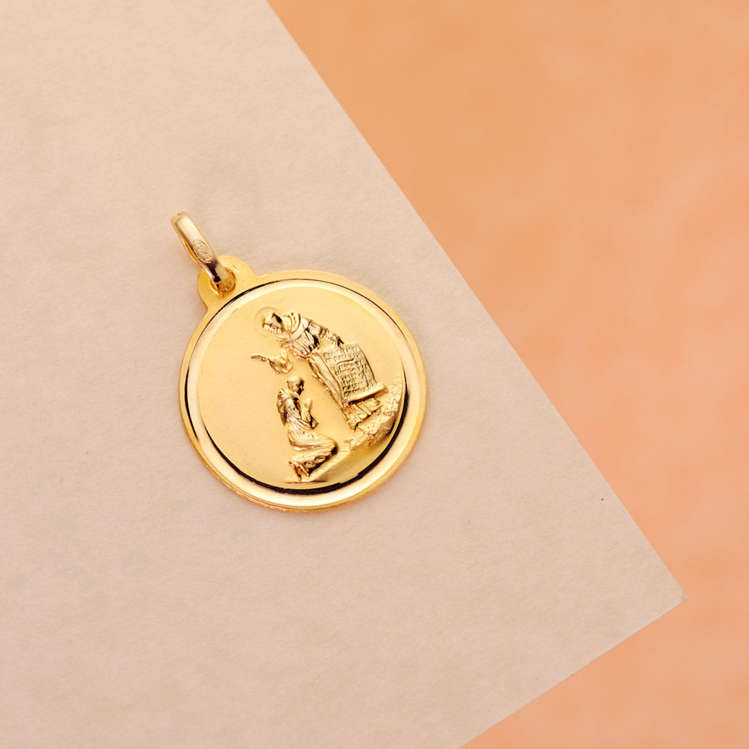 Médaille en Or Jaune 18K Bénédiction de Saint Francisco Lunette Diamètre : 18 mm