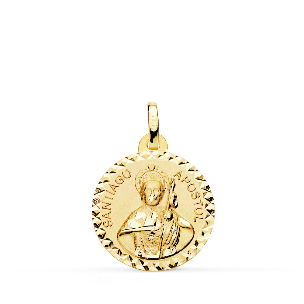 18K Yellow Gold Saint Jacques Striated Medal 18 mm