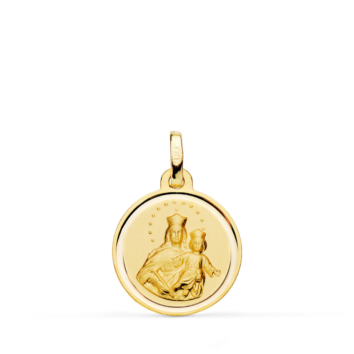 Medalha de Ouro Amarelo 18K Virgem Maria Bisel 16 mm