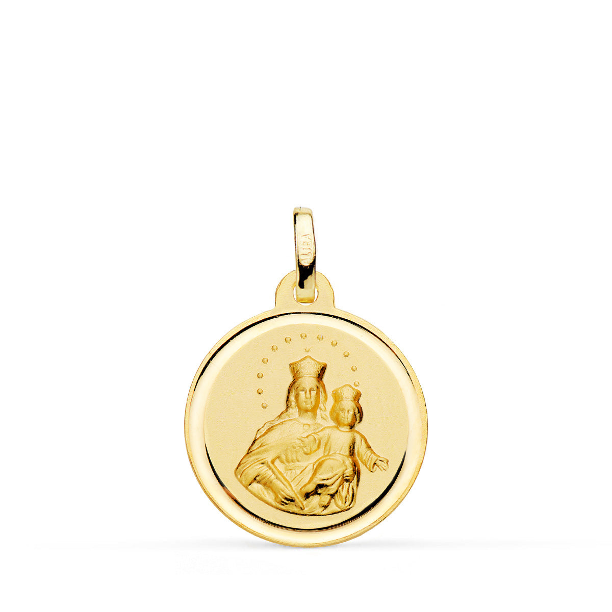 Medalha de Ouro Amarelo 18K Virgem Maria Bisel 18 mm