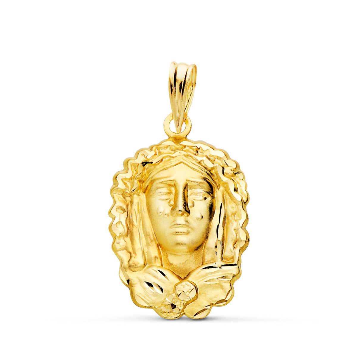 18K Médaille Vierge Marie en Or Jaune 22X15 mm Facettée