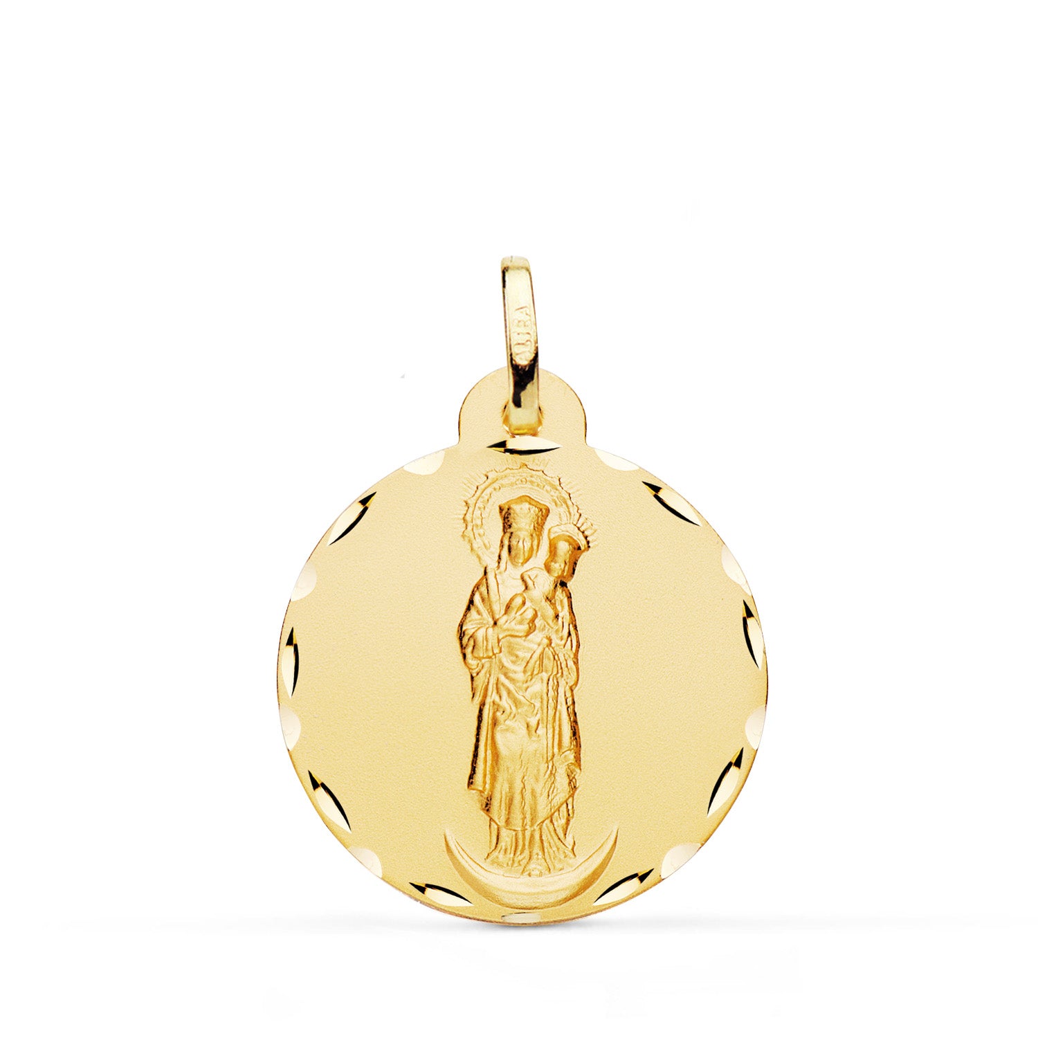 18K Médaille en Or Jaune Notre Dame de la Almudena 22 mm