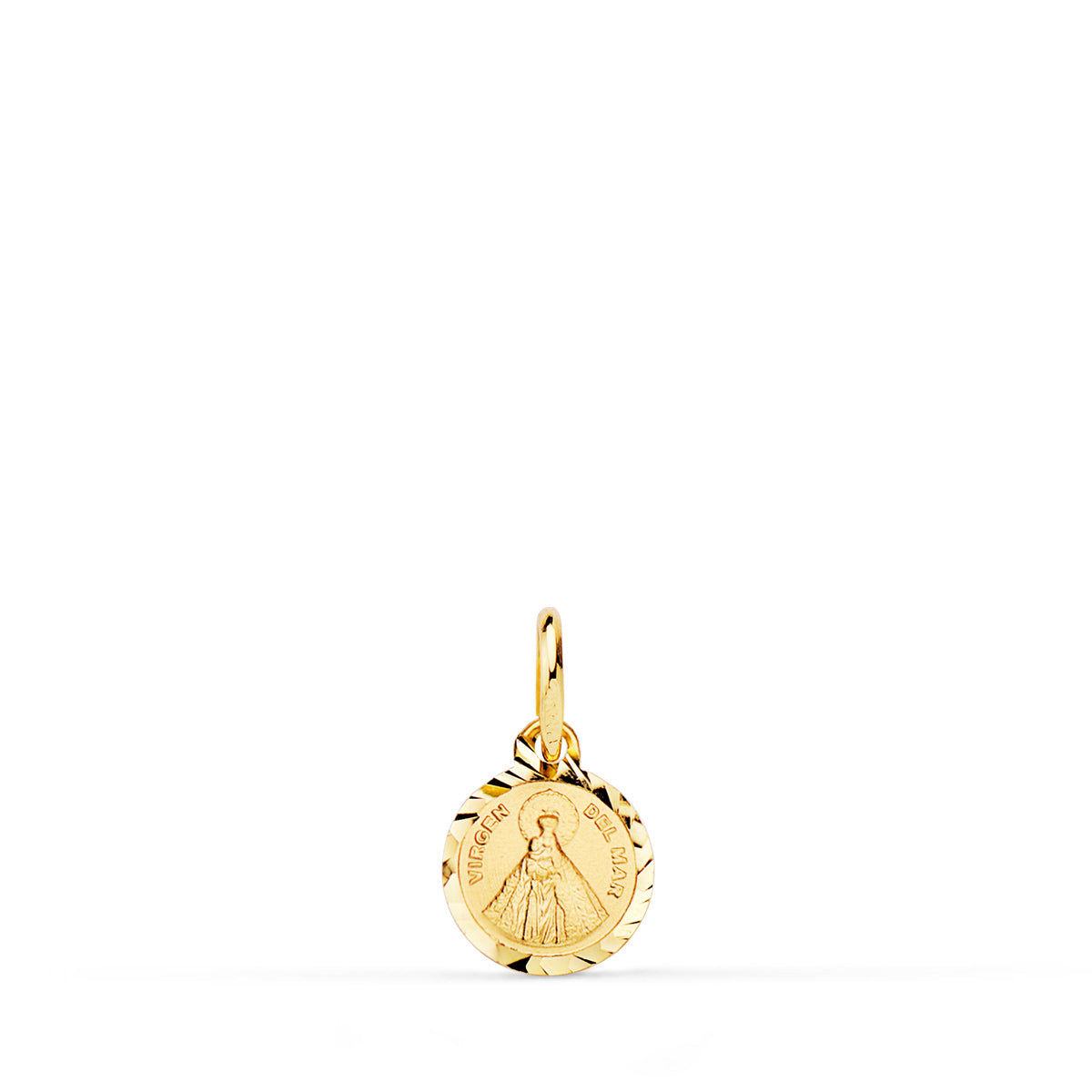 18K Médaille Or Jaune Vierge Del Mar Facettée 8 mm