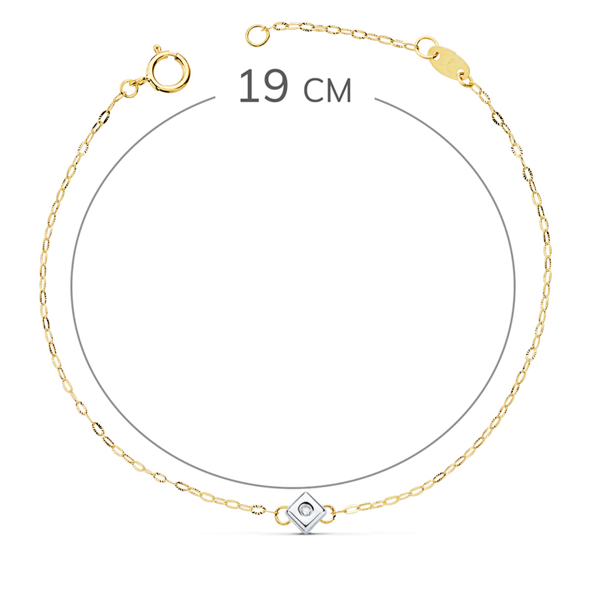 Bracelet in 18K Two-tone Gold with Chaton Diamond Lab Diamond VS2-G 0.015 Cts Length: 19CM