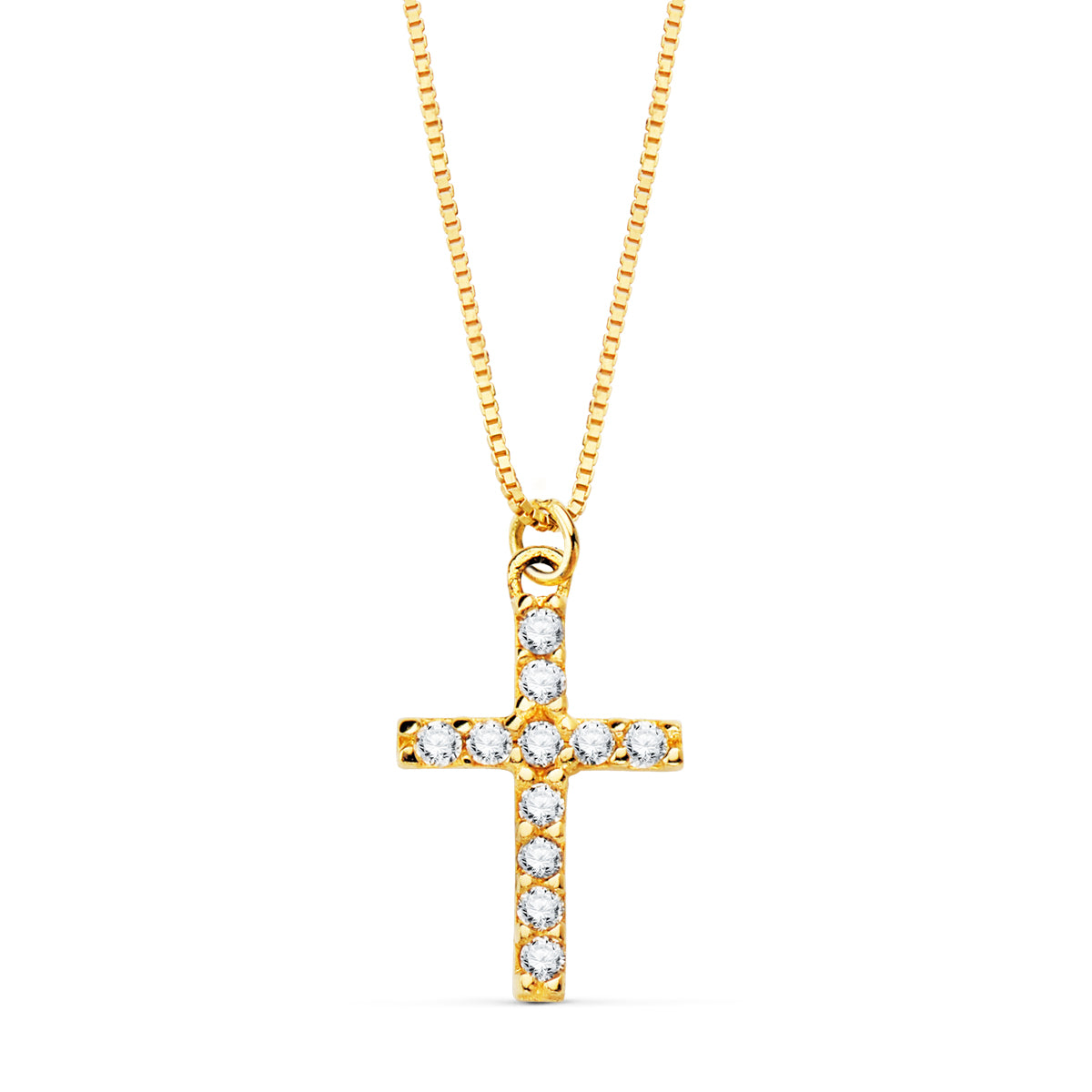 Collier Croix en Or Jaune 18K 11X8 mm 11 Diamants de Laboratoire 0,090 Ct Chaîne Vénitienne 45CM G-VS2
