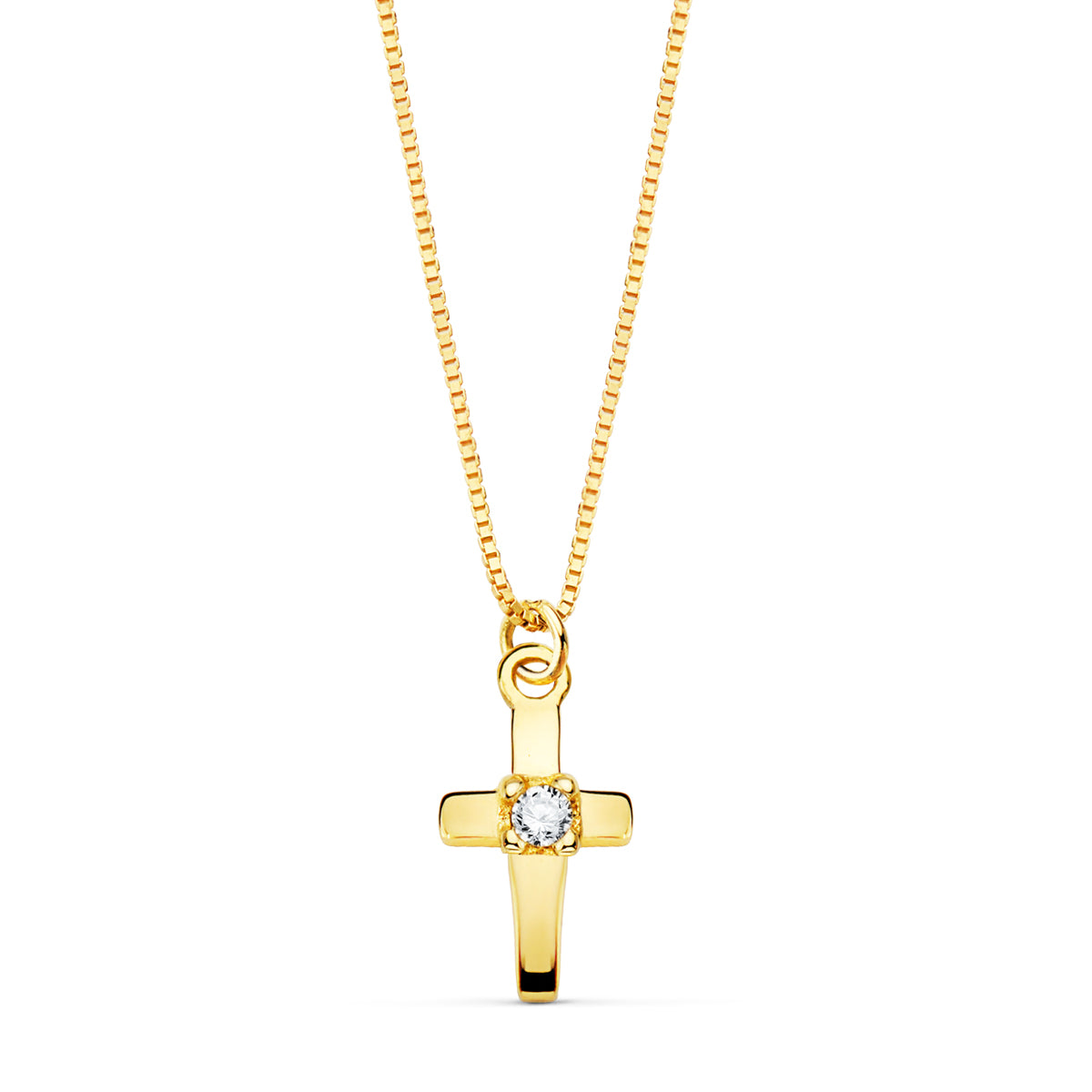 Collier Croix en Or Jaune 18K 8X45MM1 Lab Diamond 0,015QT Venetian Chain 45CM G-VS2