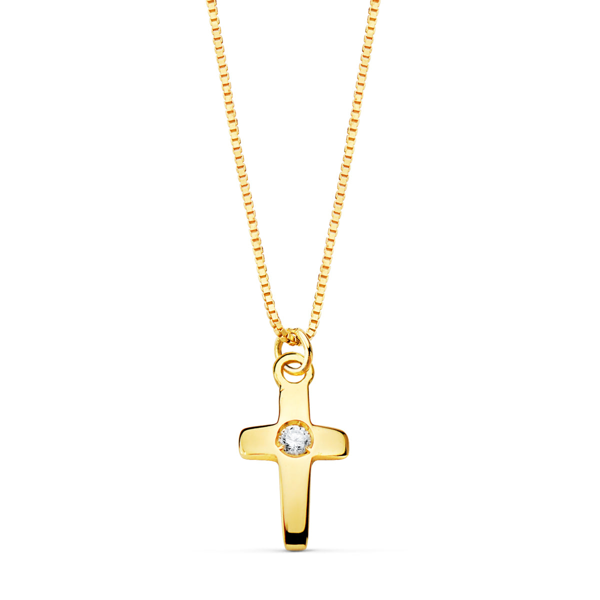 Collier Croix en Or Jaune 18K 8 X 5 mm Diamant Lab 0,015 Ct Chaîne Vénitienne 45CM G-VS2