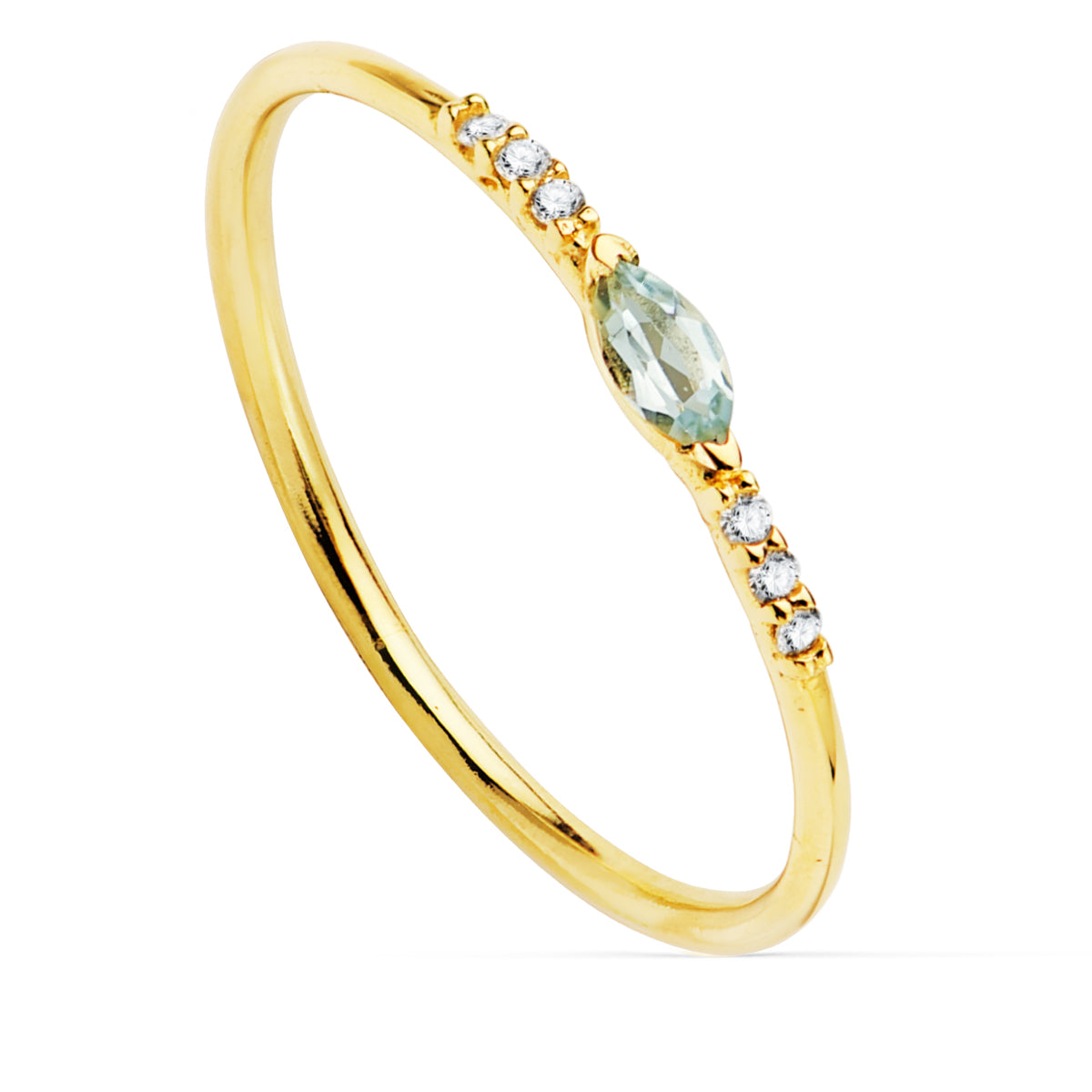 18K gul guldring med diamant 0,03 Ct. G-VS2. Akvamarin