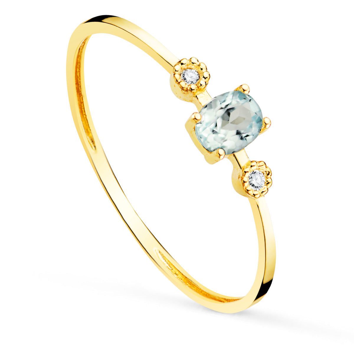 18K geelgouden ring diamanten 0016 Qts G-VS2 Aquamarijn 4X3MMBODY 1 mm