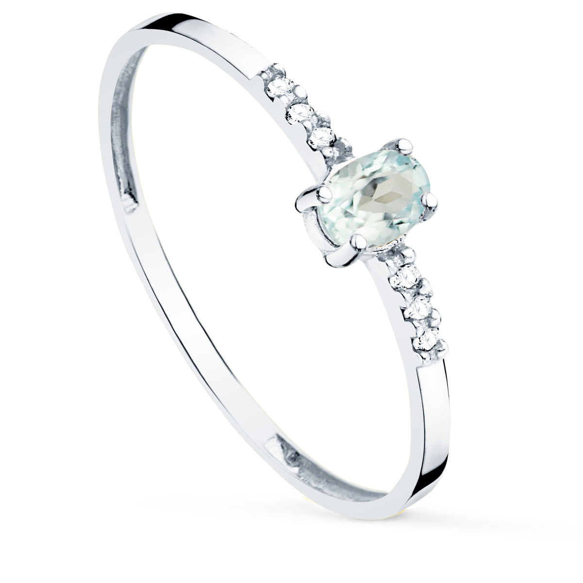 18K White Gold Diamond Ring 0030 Qt Natural Aquamarine Oval 4 X 3 mm Body 130 mm