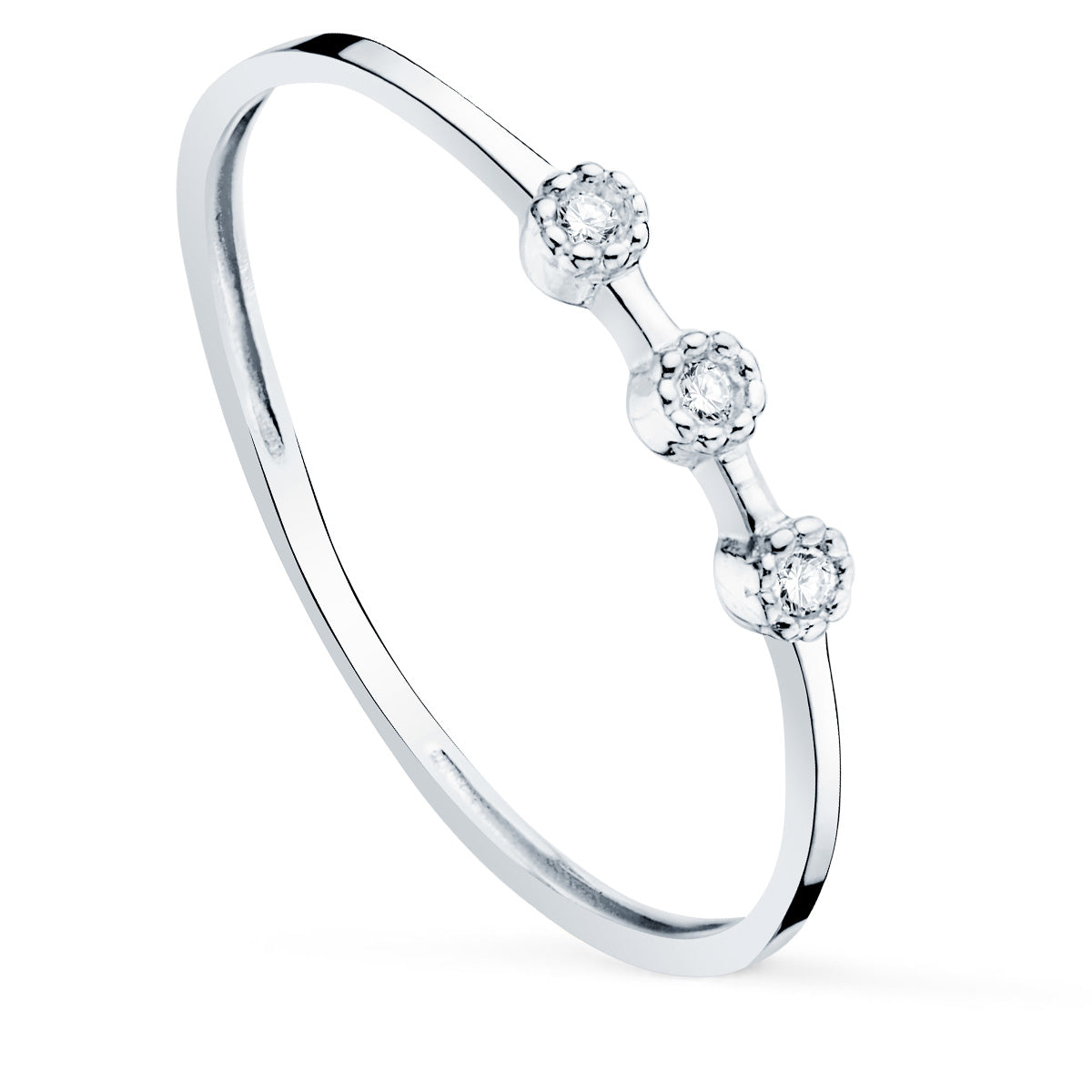 18K witgouden ring en 3 ringvormige diamanten 0,0240 CT 1,10 MM