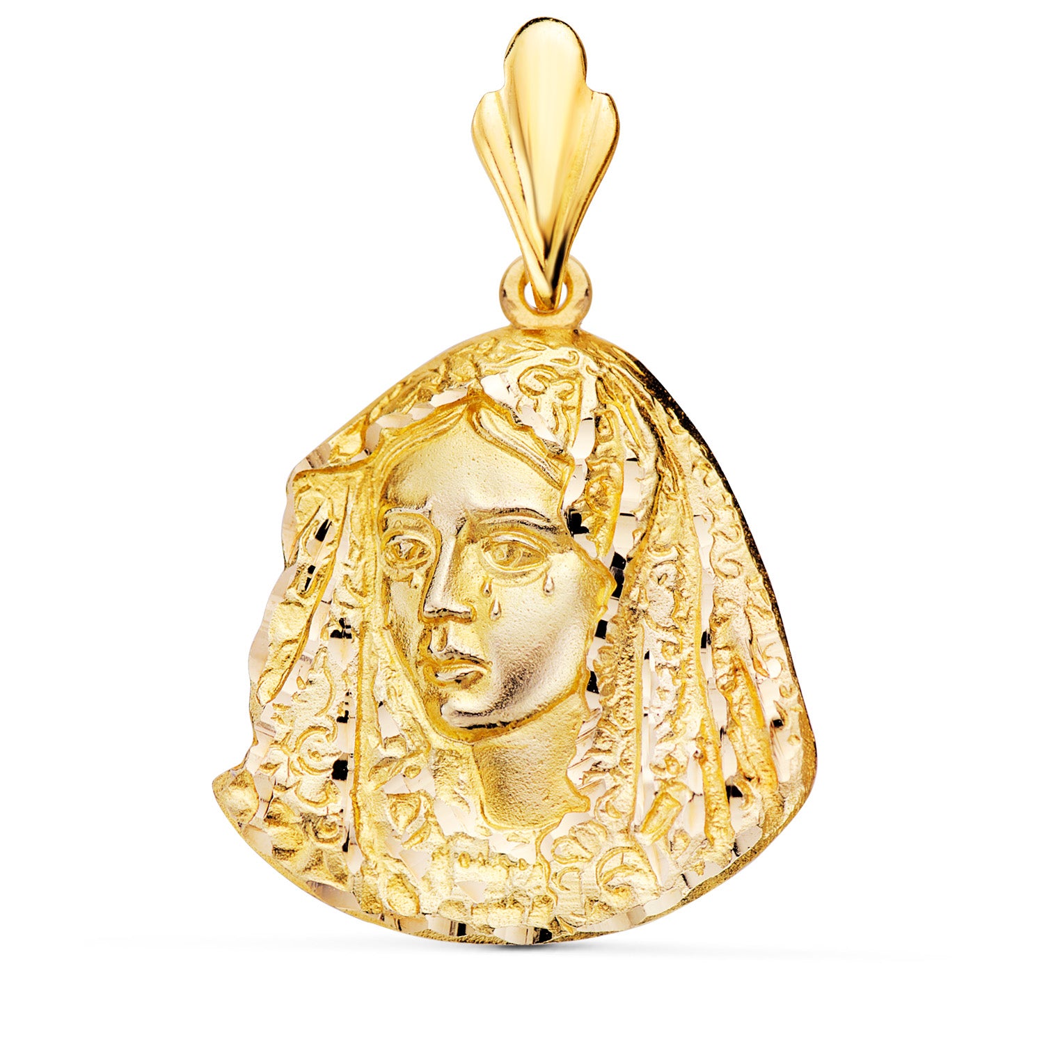 18K Gul Guld Medal Virgin Macarena Silhouette 29X28 mm