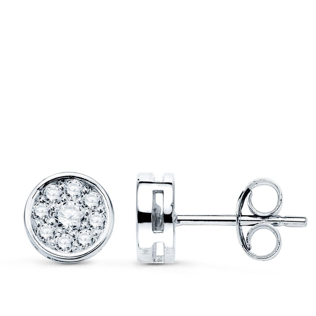 Boucles d'oreilles en Or Blanc 18K avec 18 Diamants Lab VS2-G 0,360 Cts Taille : 7X7 mm Fermeture à Pression