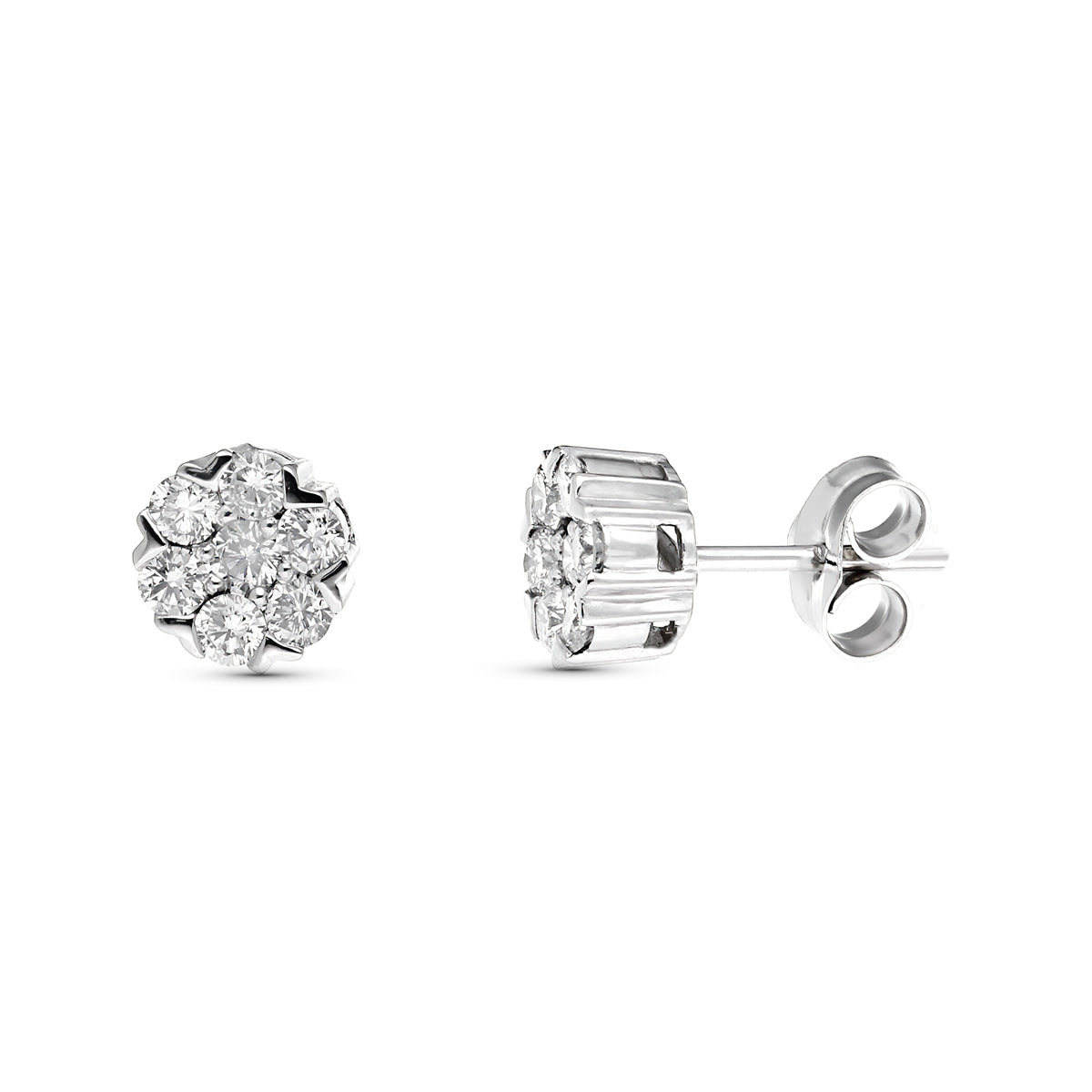 Boucles d'oreilles en Or Blanc 18K avec 0.602 Ct de Diamants de Laboratoire VS2-G Taille : 7X7 Fermoir à Pression