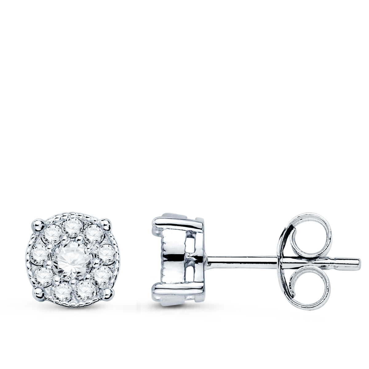 Earrings in 18K White Gold 20 Lab Diamonds 0.365 Ct VS2- G Size: 7X7 mm Snap Closure