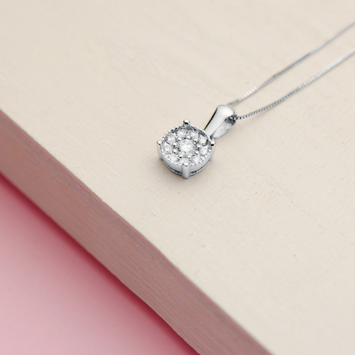 Collier en Or Blanc 18K Diamants Lab 65 MM0,182 Qts Chaîne 42-3 Cm VS2-G