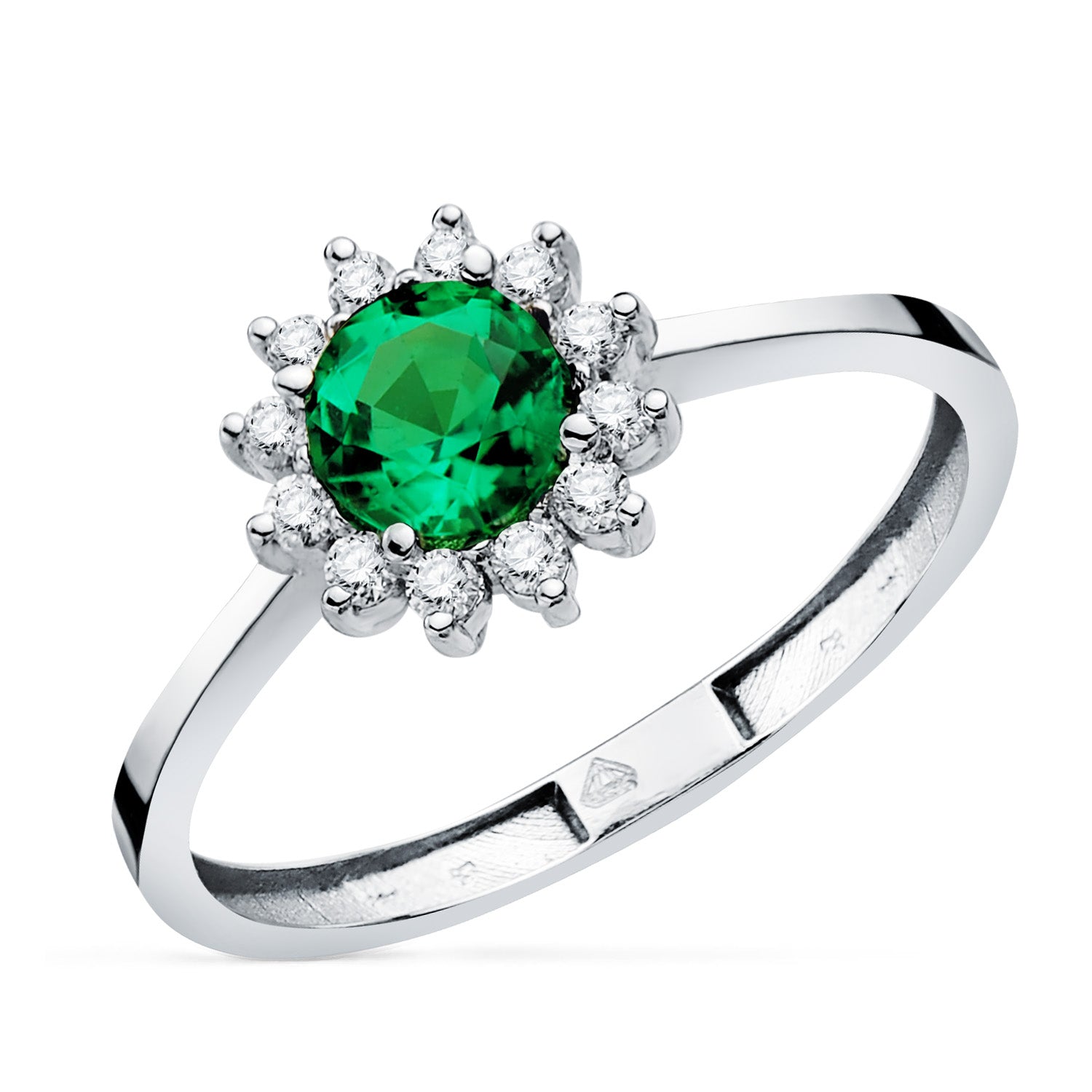 18K hvidguld Ring Rekrystalliseret Emerald 5 mm 0,48 Ct og diamanter 0,17 Ct G - VS2
