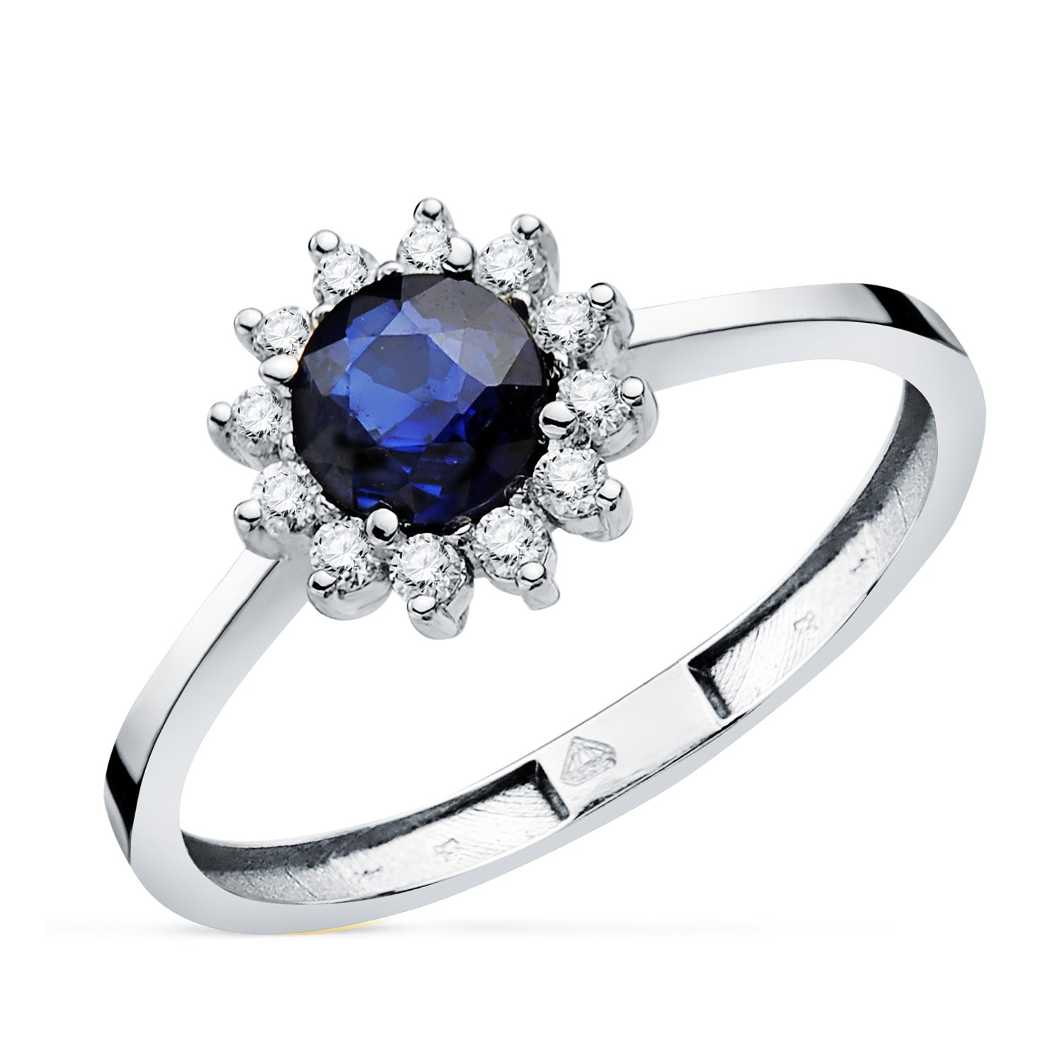 Ring van 18K witgoud met saffierdiffusie 5 mm 0,56 Ct en labdiamanten 0,17 Ct G - VS2