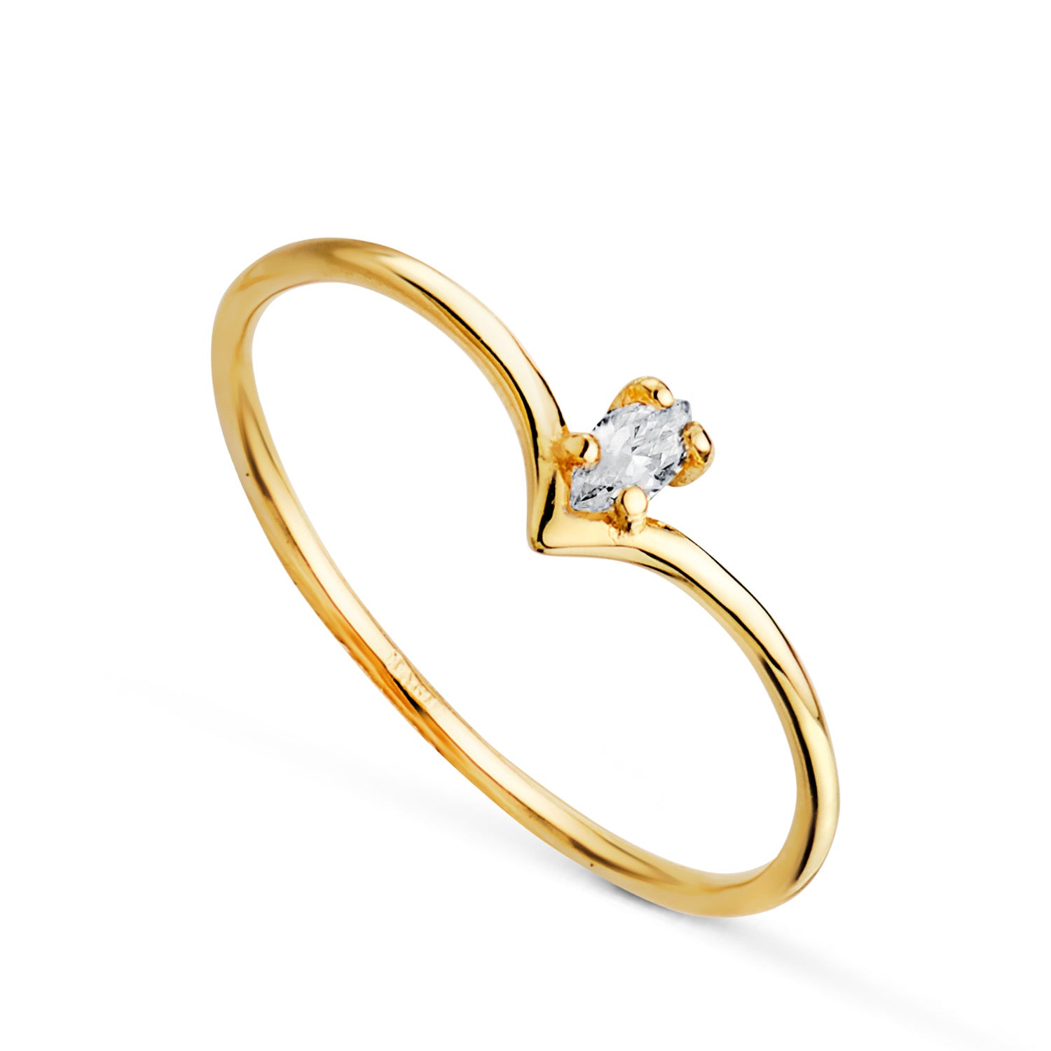 18K geelgouden ring met markies geslepen labdiamant 0,067 ctg G-VS2 Breedte: 5 mm