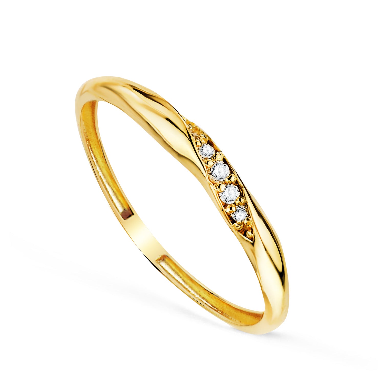 Gerhodineerde 18K geelgouden ring met 0,05 ct E-diamanten - VS2 Breedte: 2,5 mm