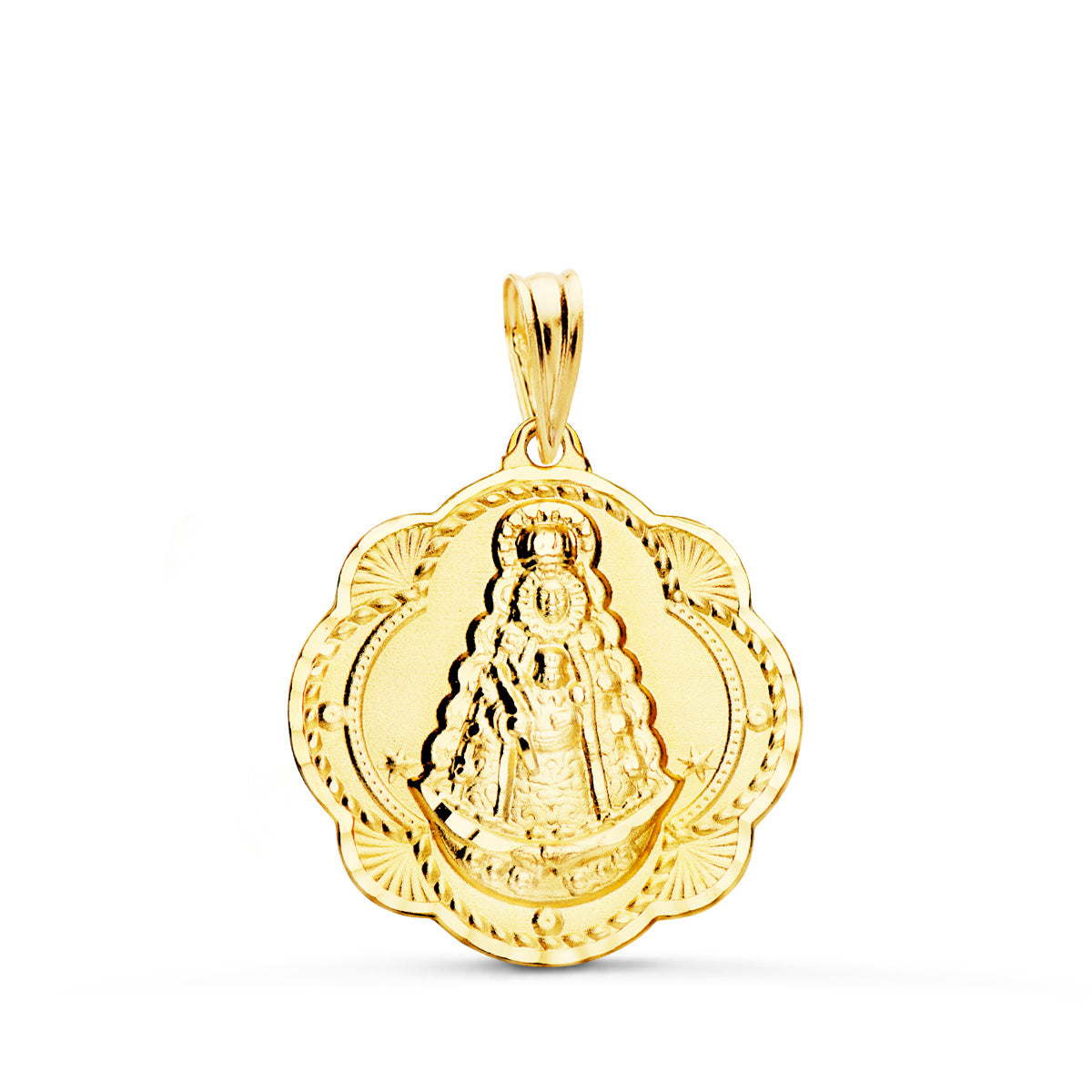 18 K sárga arany Virgen Del Rocio tambura érem 22 x 20 mm