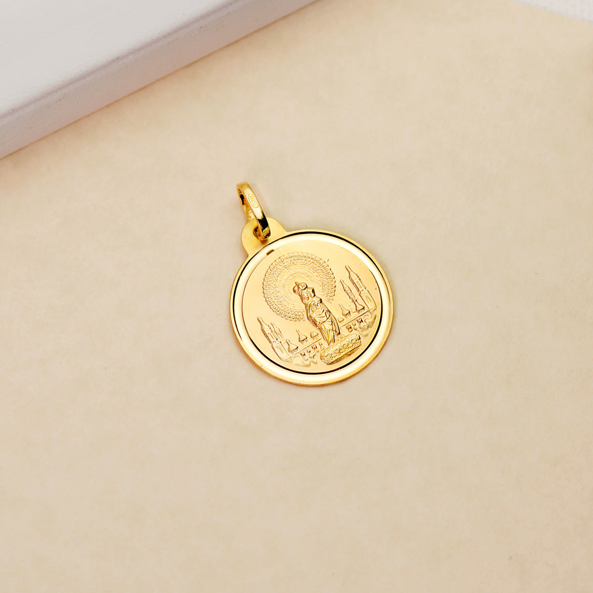 Médaille Or Jaune 18K Vierge Del Pilier Lunette 20 mm