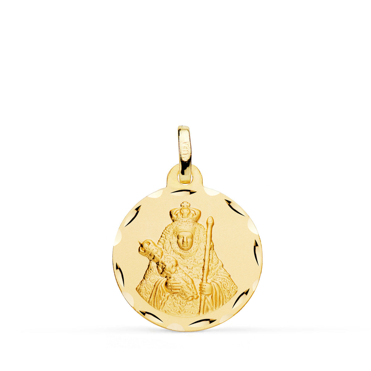 18K Médaille en Or Vierge Candelaria Facettée 18 mm