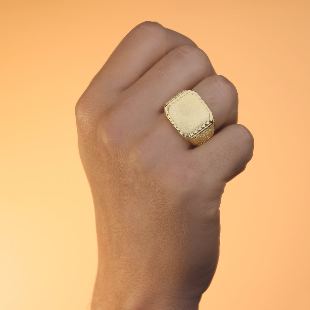 Anillo De Sello Rectangular De Oro Amarillo Sólido De 18 Quilates 18X17 mm