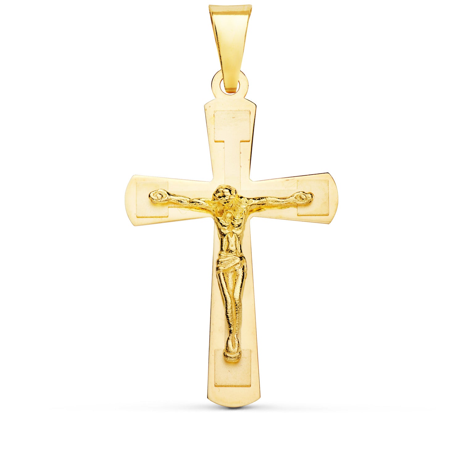 Croix en Or Jaune Brillant et Mat 18K avec Christ 32X20 mm