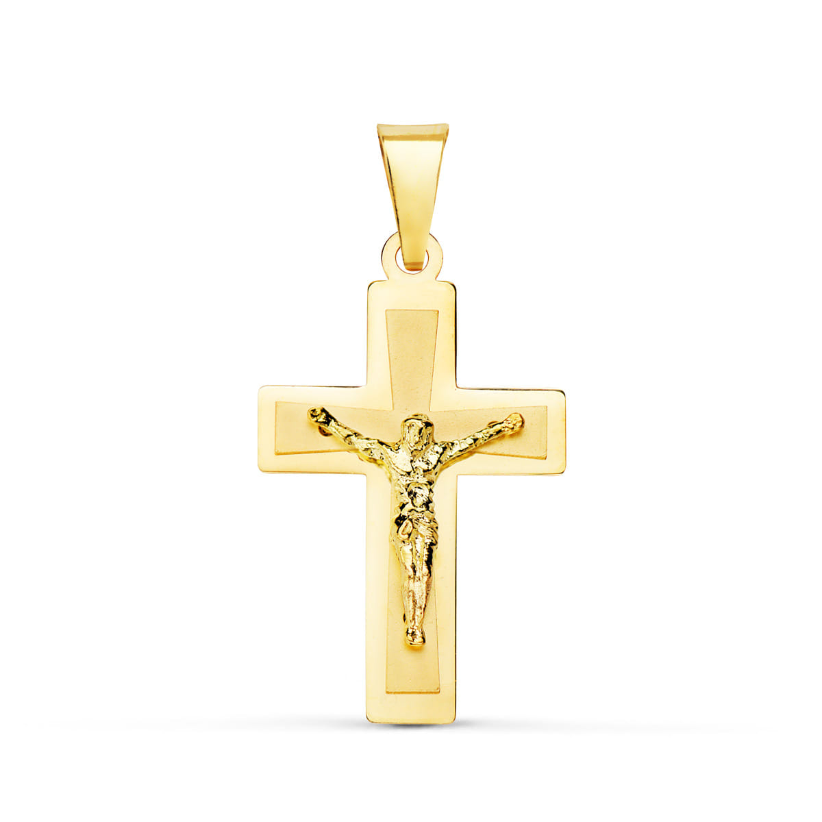 18K Pendentif Croix Plat avec Christ 25X17 mm
