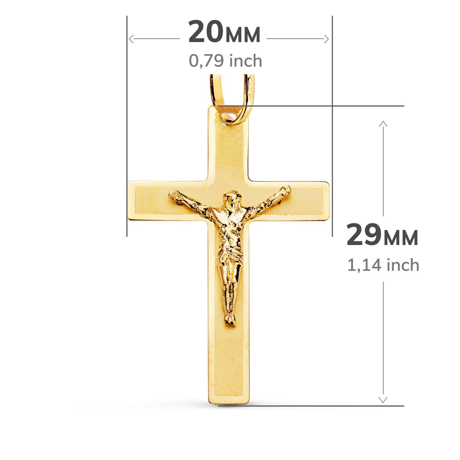 18K Pendentif Croix avec Christ Mate 29 X 20 mm