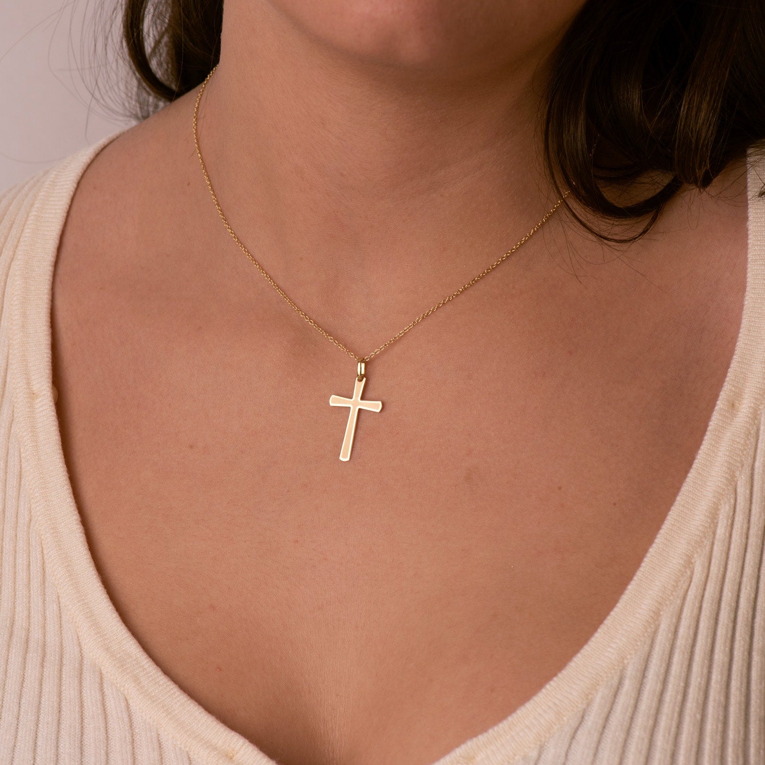 18K Pendentif Croix en Or Jaune 25X16 mm