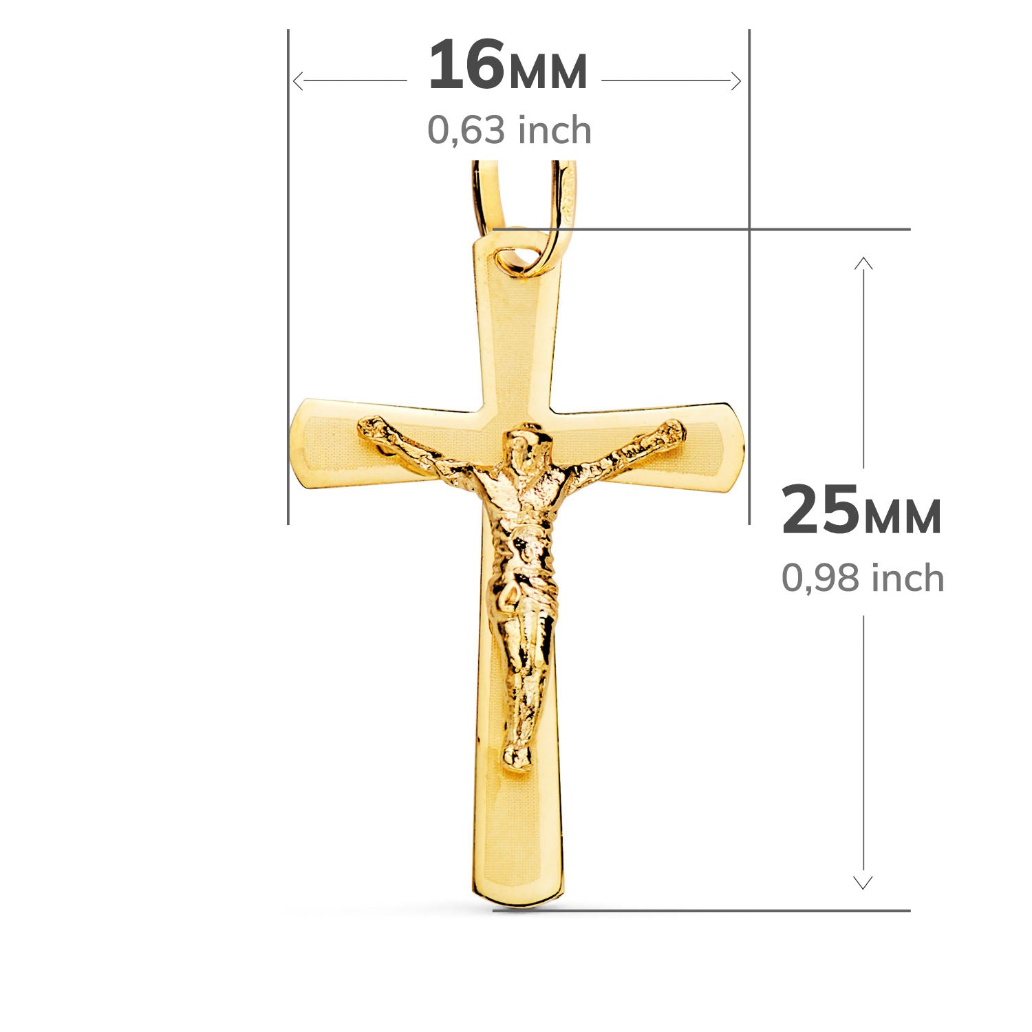 18K Pendentif Christ en Croix Plate Laser 25X16 mm