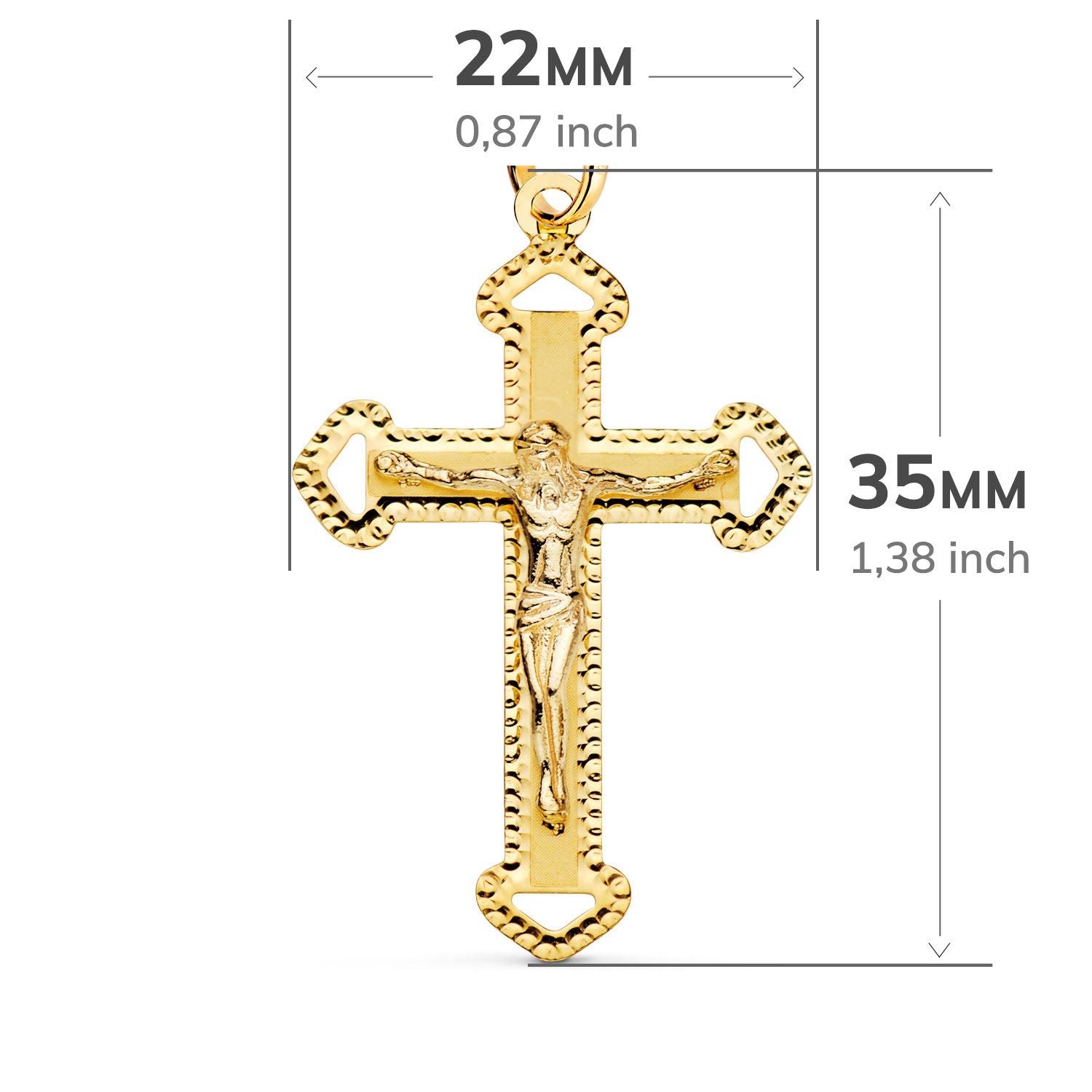 18K Pendentif Christ en Croix 35X22MM Facettée