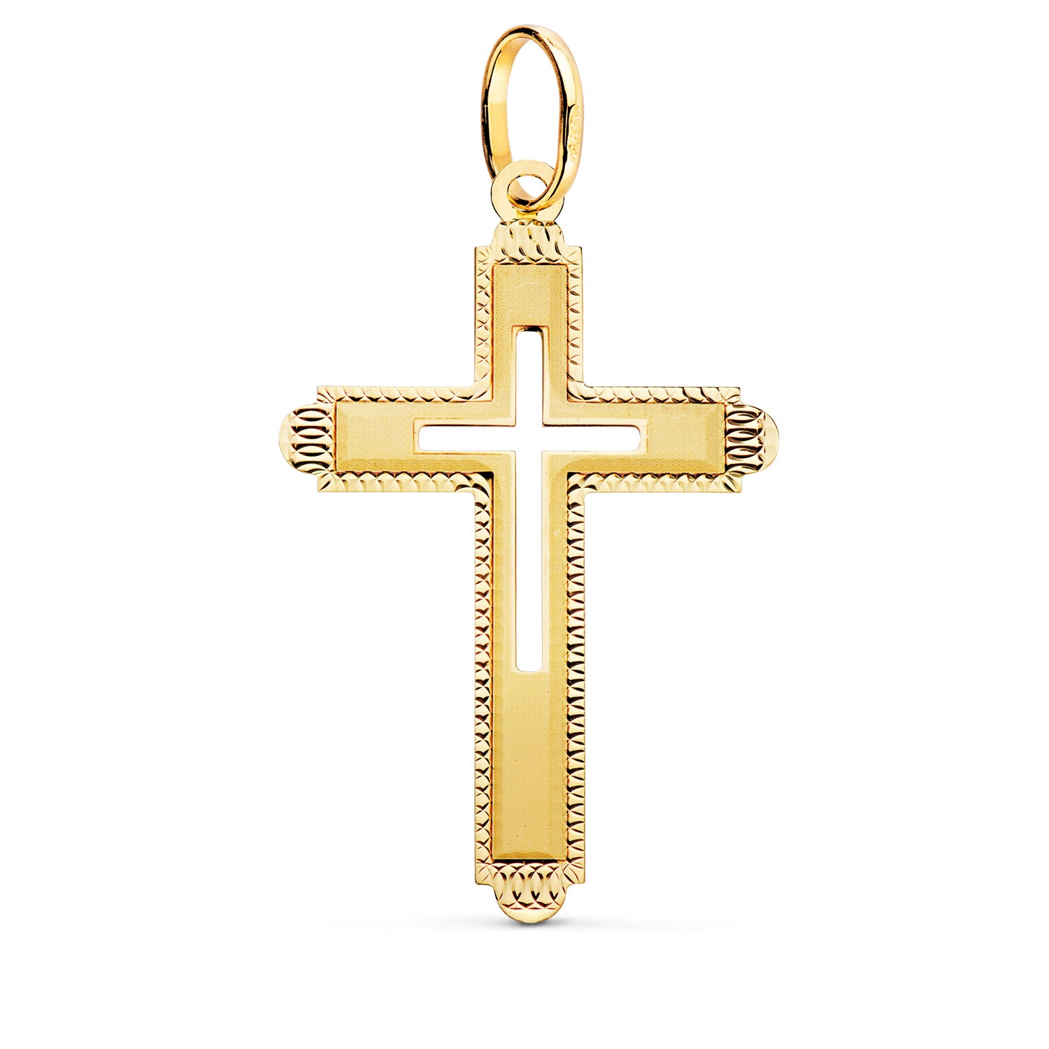18K Pendentif Croix 35X22MM Facetté et Mate