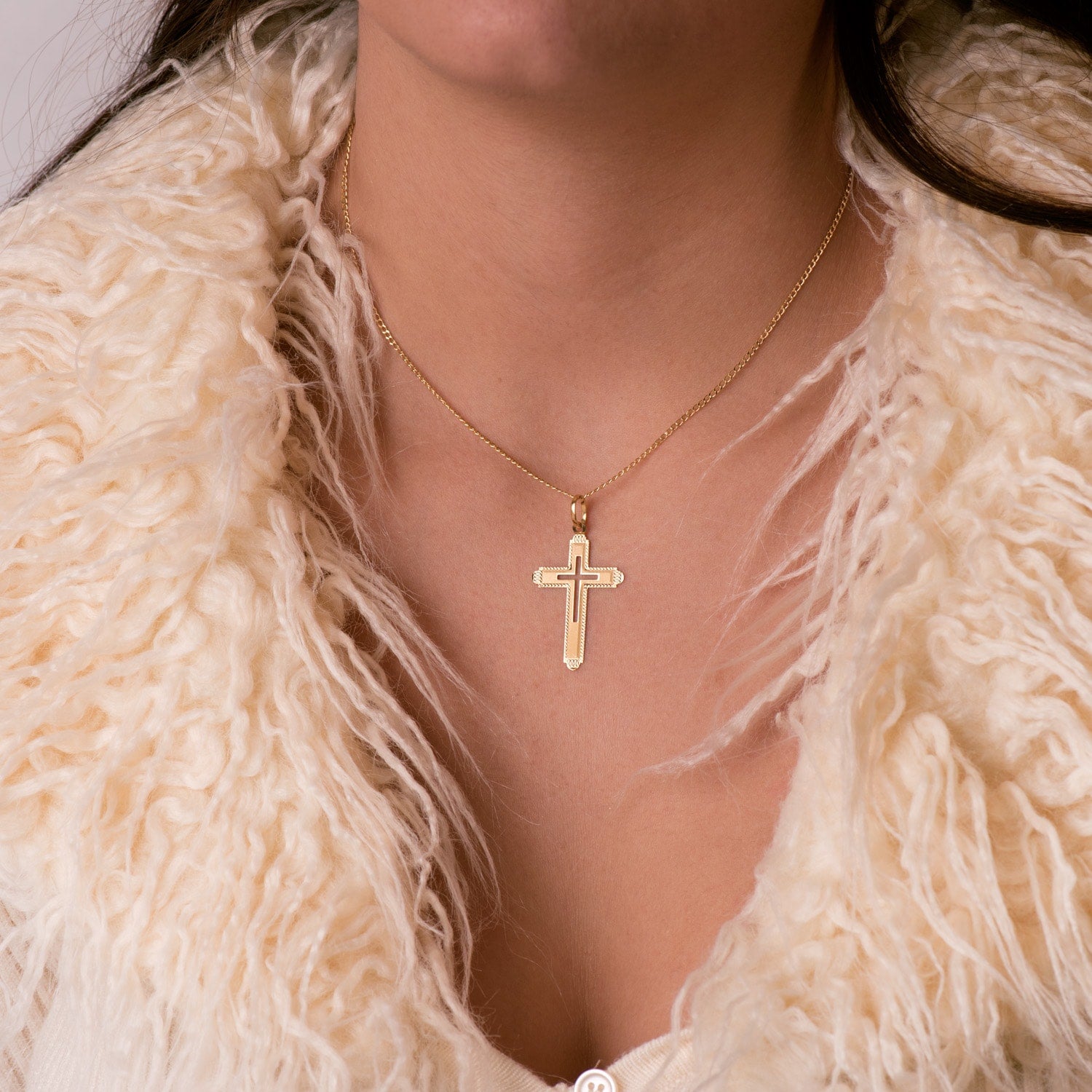 18K Pendentif Croix 35X22MM Facetté et Mate