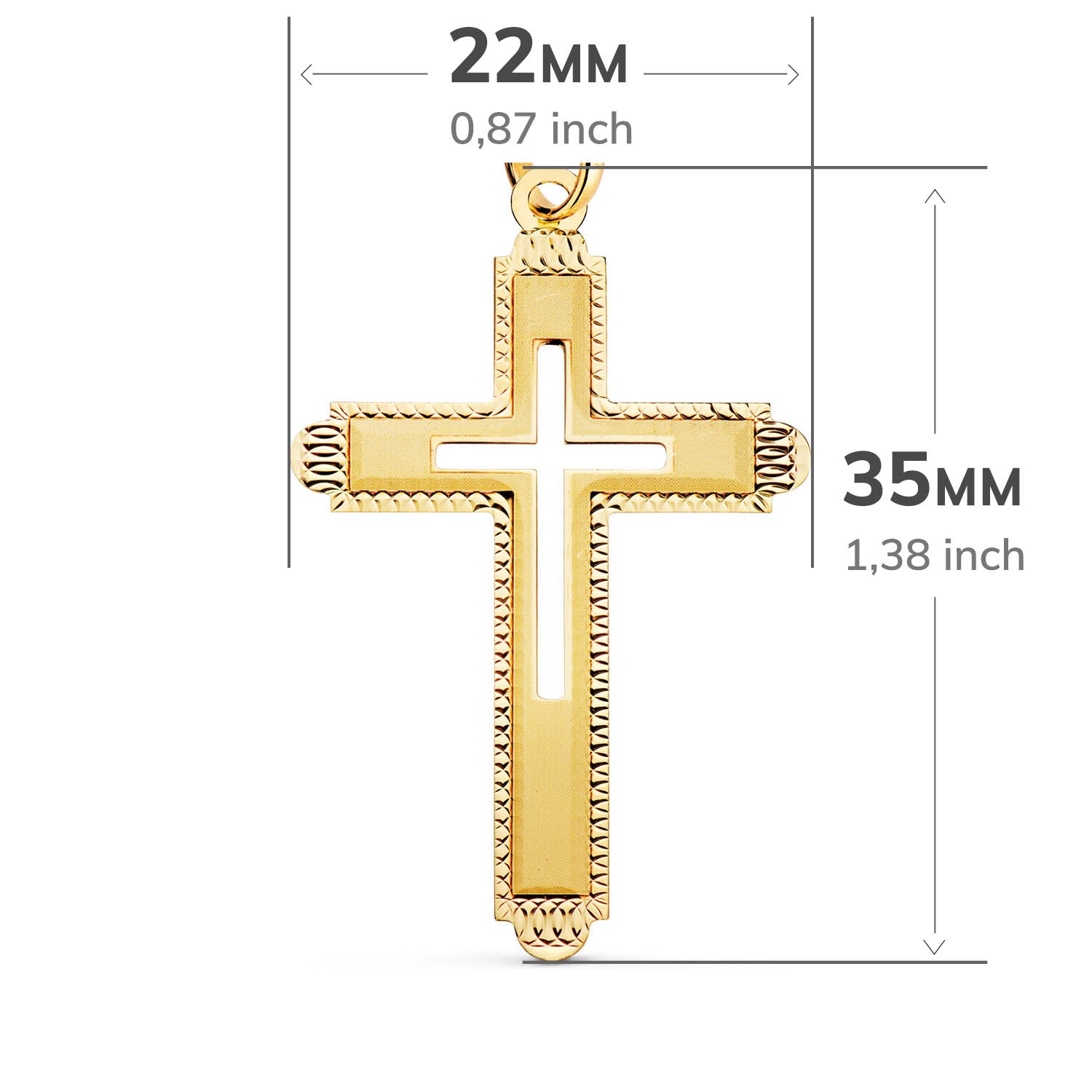 18K Pendentif Croix 35X22MM Facetté et Mate