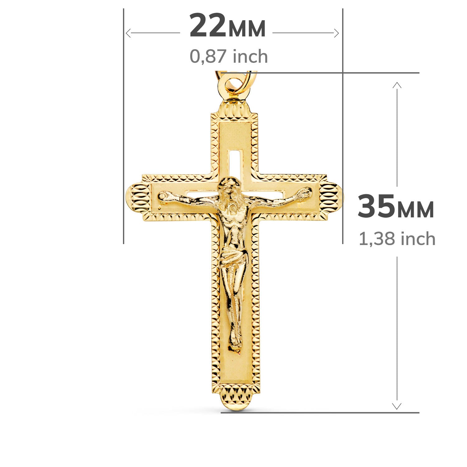 18K İsa Haç Kolye 35X22MM Faceted