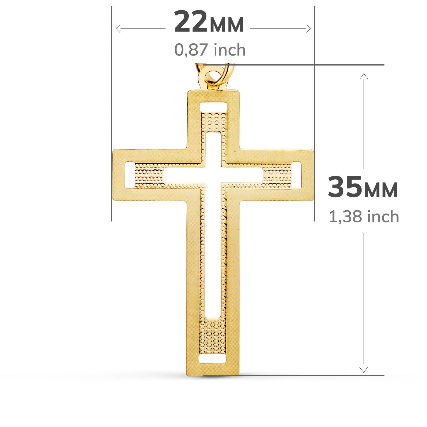 18K Pendentif Christ en Croix 35X22MM Facettée et Mate